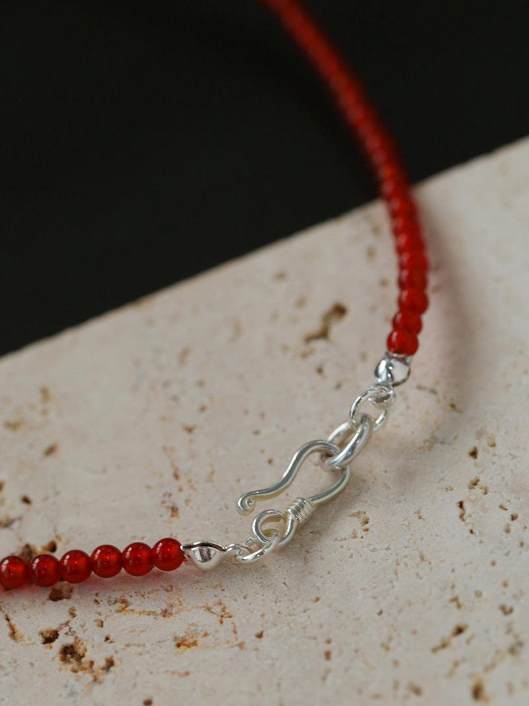 Single Pearl Black Red Agate Beaded Necklace - Gembea Jewelry