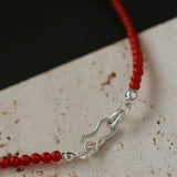 Single Pearl Black Red Agate Beaded Necklace - Gembea Jewelry