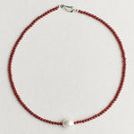 Single Pearl Black Red Agate Beaded Necklace gembea jewelry