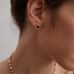 Small Round Tiger Eye Gemstone Earrings - Gembea Jewelry