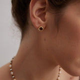 Small Round Tiger Eye Gemstone Earrings - Gembea Jewelry