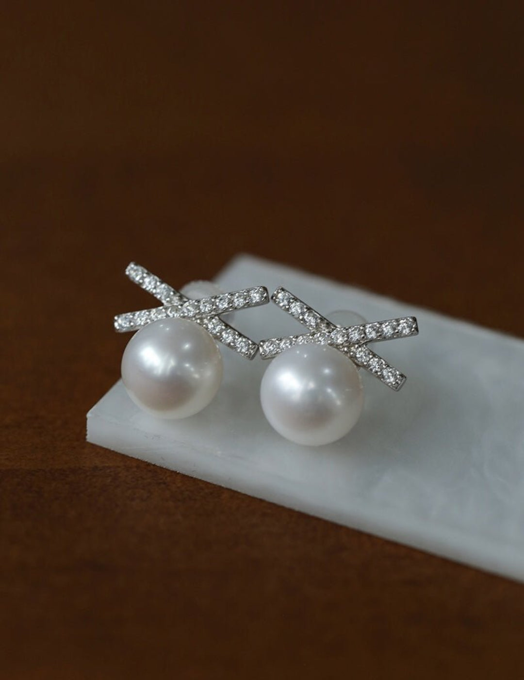 Sparkling X-Shaped Pearl Stud Earrings gembea jewelry