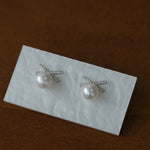Sparkling X-Shaped Pearl Stud Earrings gembea jewelry