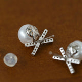 Sparkling X-Shaped Pearl Stud Earrings gembea jewelry