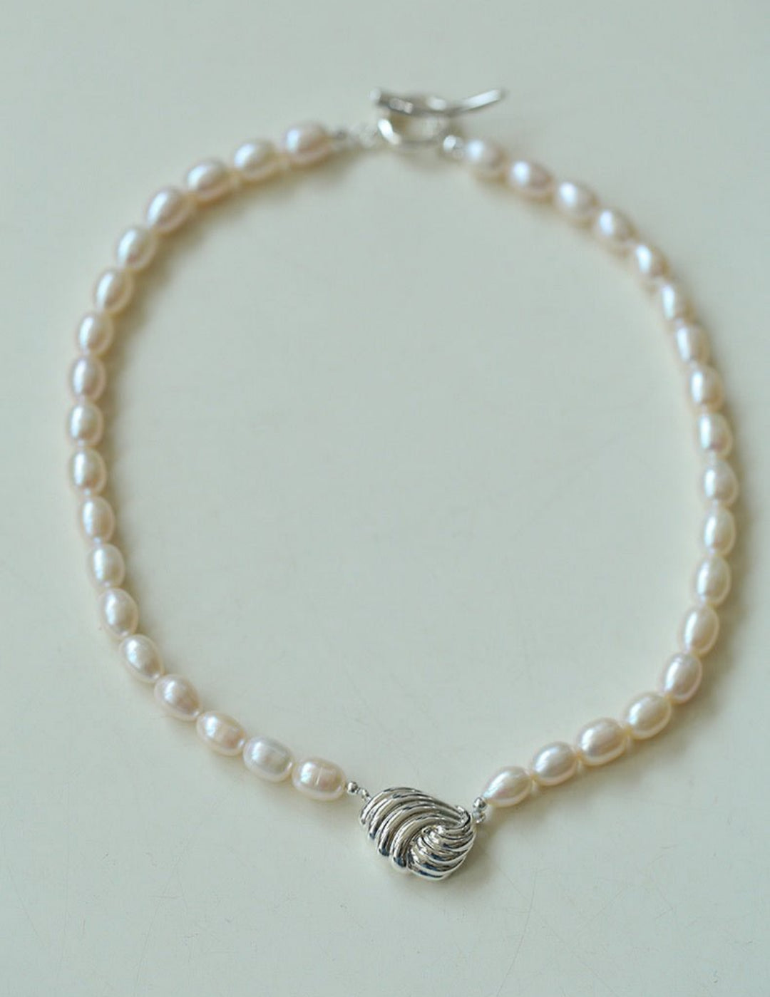 Spiral Metal Pendant Pearl Beaded Necklace gembea jewelry