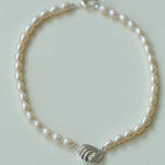 Spiral Metal Pendant Pearl Beaded Necklace gembea jewelry