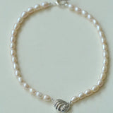 Spiral Metal Pendant Pearl Beaded Necklace gembea jewelry