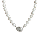 Spiral Metal Pendant Pearl Beaded Necklace gembea jewelry