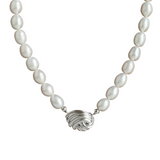 Spiral Metal Pendant Pearl Beaded Necklace gembea jewelry