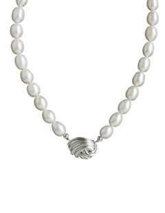 Spiral Metal Pendant Pearl Beaded Necklace gembea jewelry