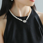 Spiral Metal Pendant Pearl Beaded Necklace gembea jewelry