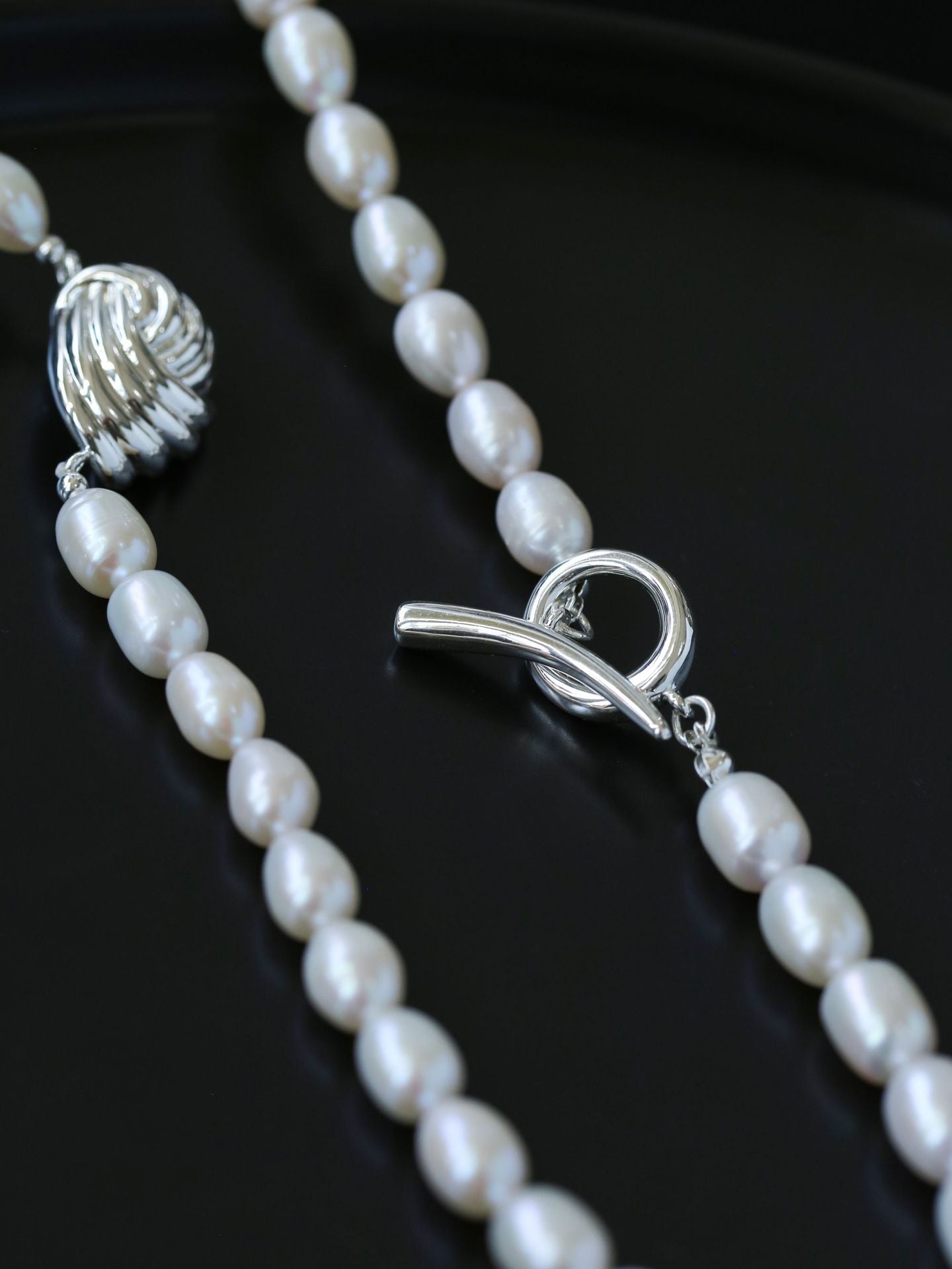 Spiral Metal Pendant Pearl Beaded Necklace gembea jewelry