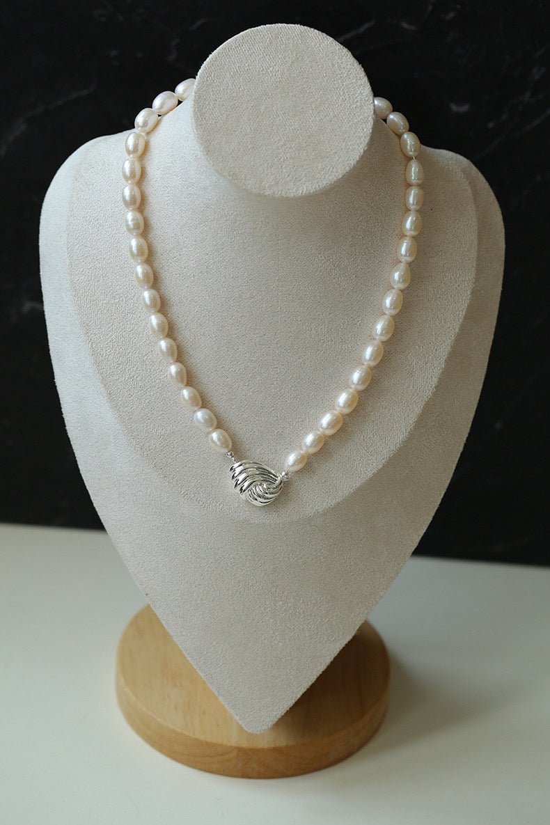 Spiral Metal Pendant Pearl Beaded Necklace gembea jewelry