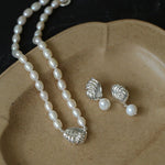 Spiral Metal Pendant Pearl Beaded Necklace gembea jewelry