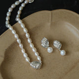 Spiral Metal Pendant Pearl Beaded Necklace gembea jewelry