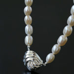Spiral Metal Pendant Pearl Beaded Necklace gembea jewelry