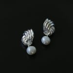 Spiral Metal Wind Stripe Pearl Drop Earrings gembea jewelry