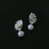 Spiral Metal Wind Stripe Pearl Drop Earrings gembea jewelry