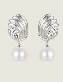Spiral Metal Wind Stripe Pearl Drop Earrings gembea jewelry