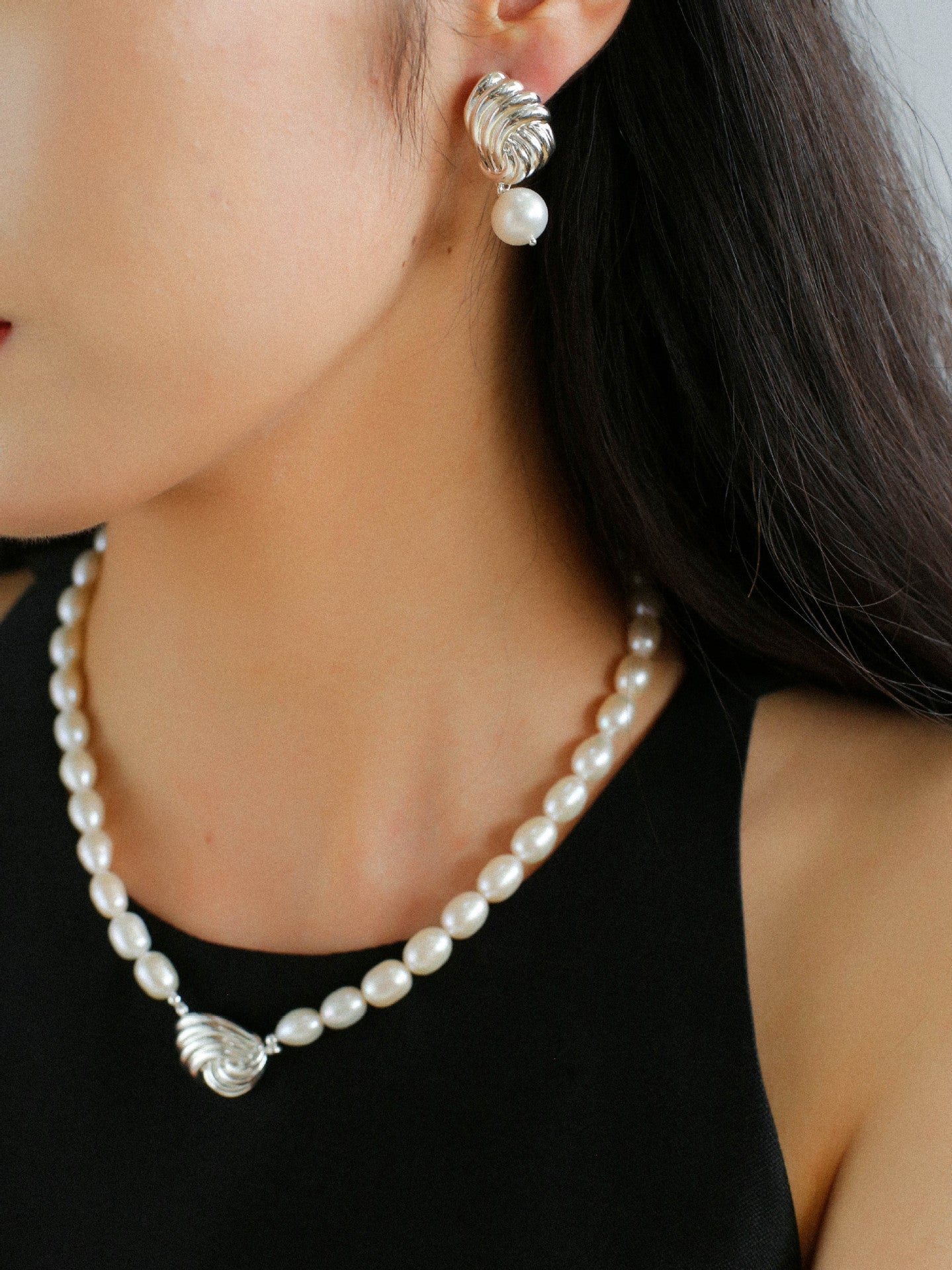 Spiral Metal Wind Stripe Pearl Drop Earrings gembea jewelry