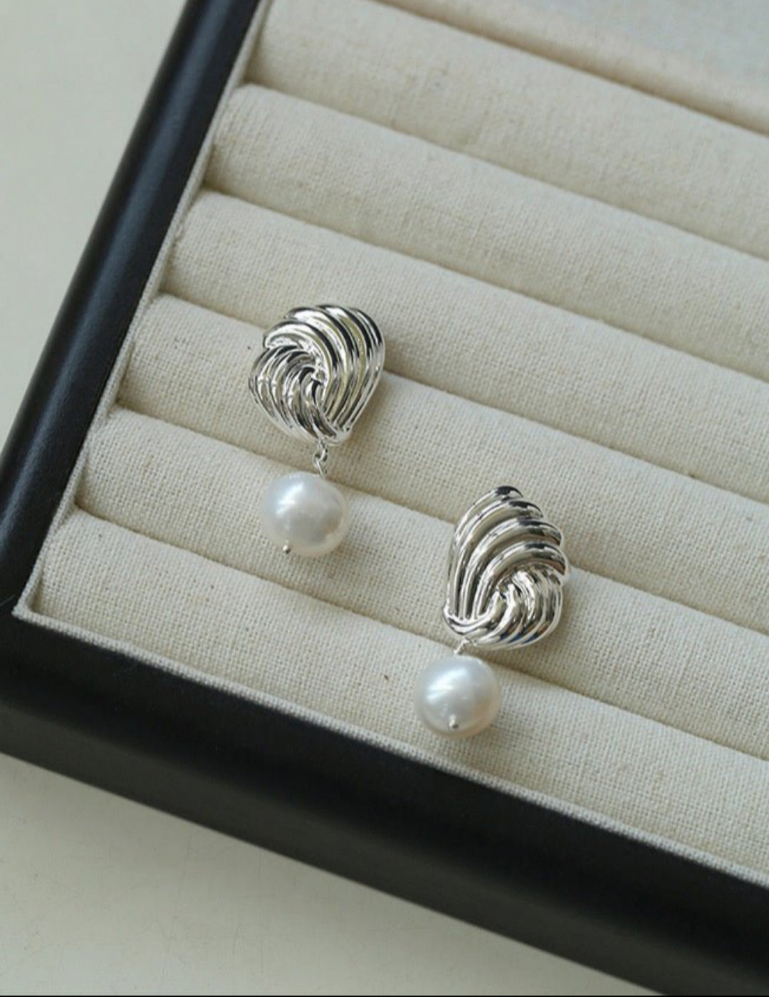 Spiral Metal Wind Stripe Pearl Drop Earrings gembea jewelry
