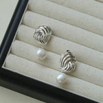 Spiral Metal Wind Stripe Pearl Drop Earrings gembea jewelry
