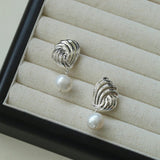 Spiral Metal Wind Stripe Pearl Drop Earrings gembea jewelry