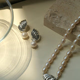 Spiral Metal Wind Stripe Pearl Drop Earrings gembea jewelry