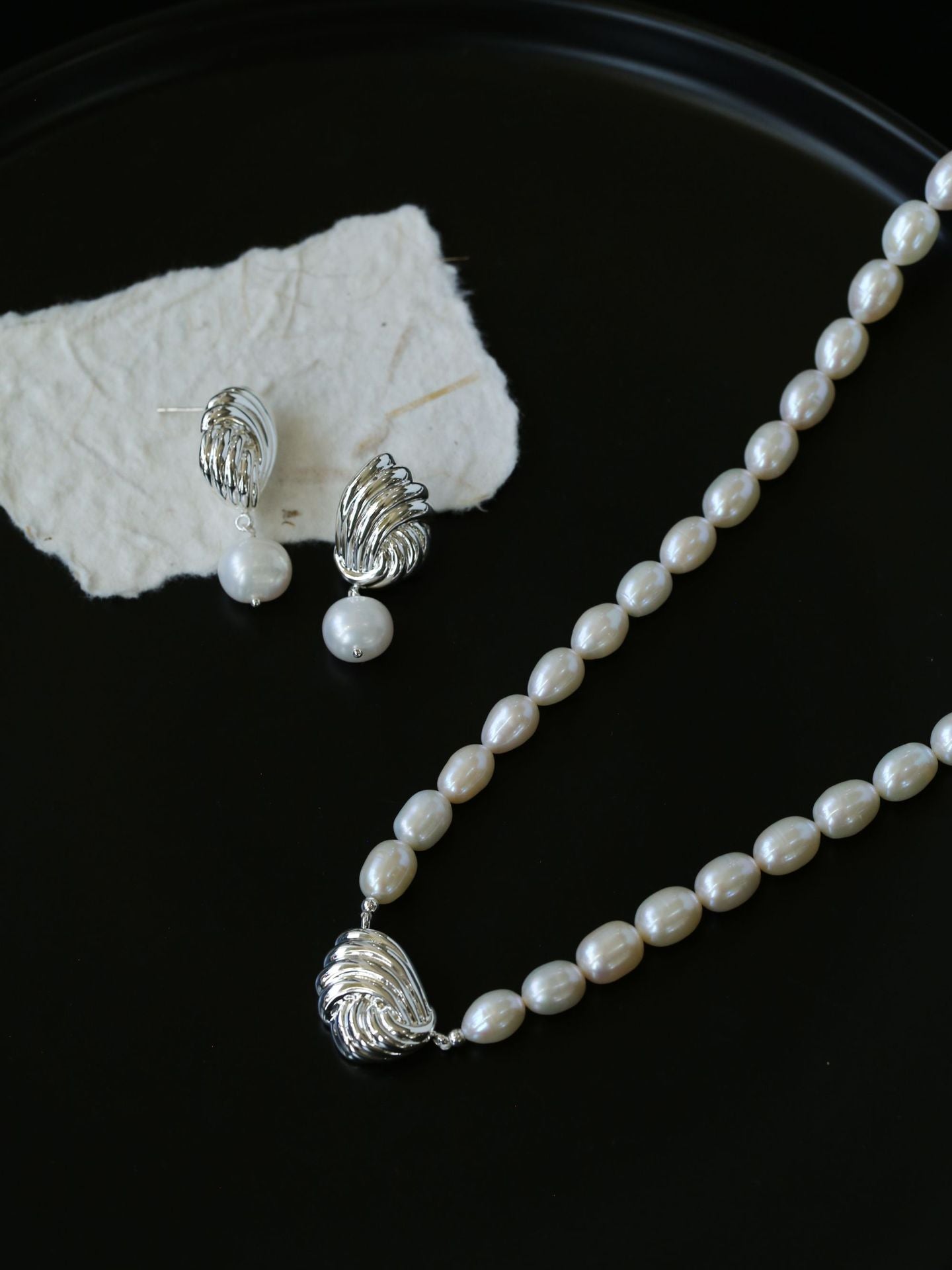 Spiral Metal Wind Stripe Pearl Drop Earrings gembea jewelry