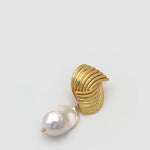 Spiral Striped Metallic Baroque Pearl Drop Earrings
