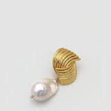 Spiral Striped Metallic Baroque Pearl Drop Earrings