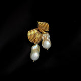 Spiral Striped Metallic Baroque Pearl Drop Earrings