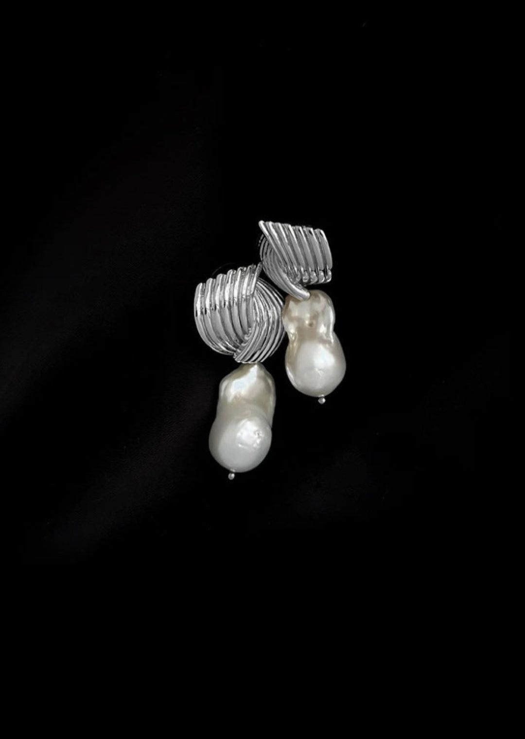 Spiral Striped Metallic Baroque Pearl Drop Earrings