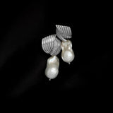 Spiral Striped Metallic Baroque Pearl Drop Earrings