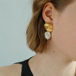 Spiral Striped Metal Baroque Pearl Drop Earrings - Gembea Jewelry