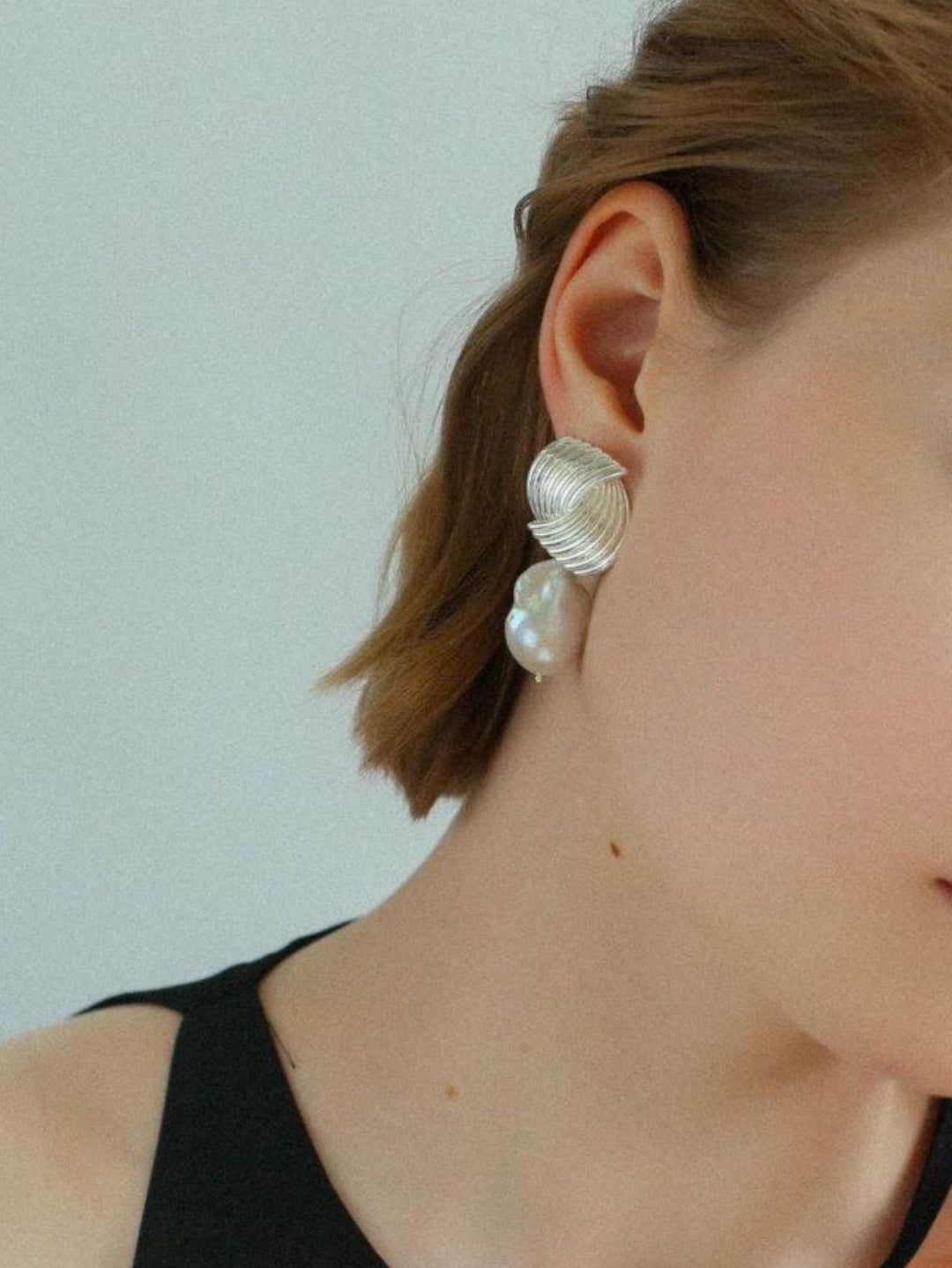 Spiral Striped Metal Baroque Pearl Drop Earrings - Gembea Jewelry