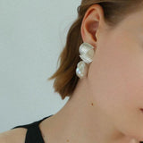 Spiral Striped Metal Baroque Pearl Drop Earrings - Gembea Jewelry