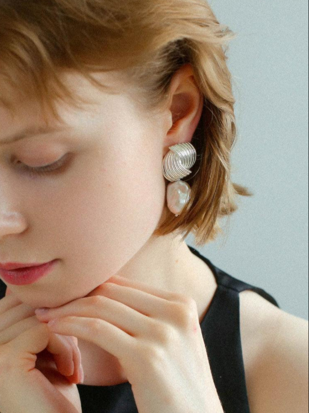 Spiral Striped Metal Baroque Pearl Drop Earrings - Gembea Jewelry