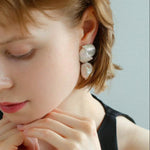 Spiral Striped Metal Baroque Pearl Drop Earrings - Gembea Jewelry