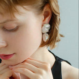 Spiral Striped Metal Baroque Pearl Drop Earrings - Gembea Jewelry