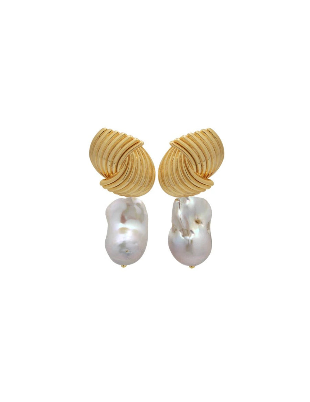Spiral Striped Metallic Baroque Pearl Drop Earrings