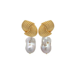 Spiral Striped Metallic Baroque Pearl Drop Earrings