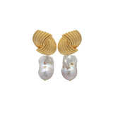 Spiral Striped Metallic Baroque Pearl Drop Earrings