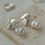 Spiral Striped Metal Baroque Pearl Drop Earrings - Gembea Jewelry