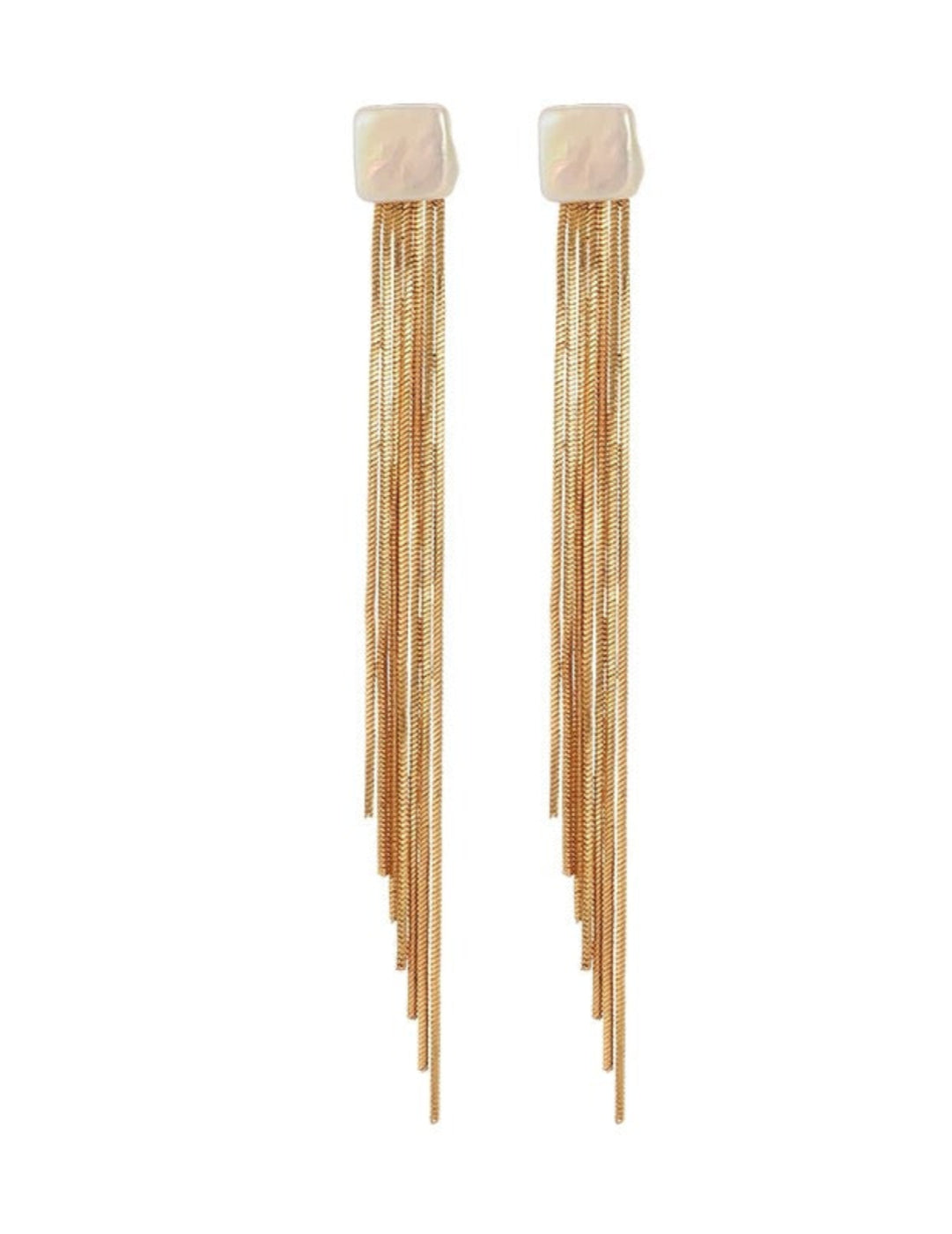 Square Baroque Pearl Gold Tassel Earrings gembea jewelry