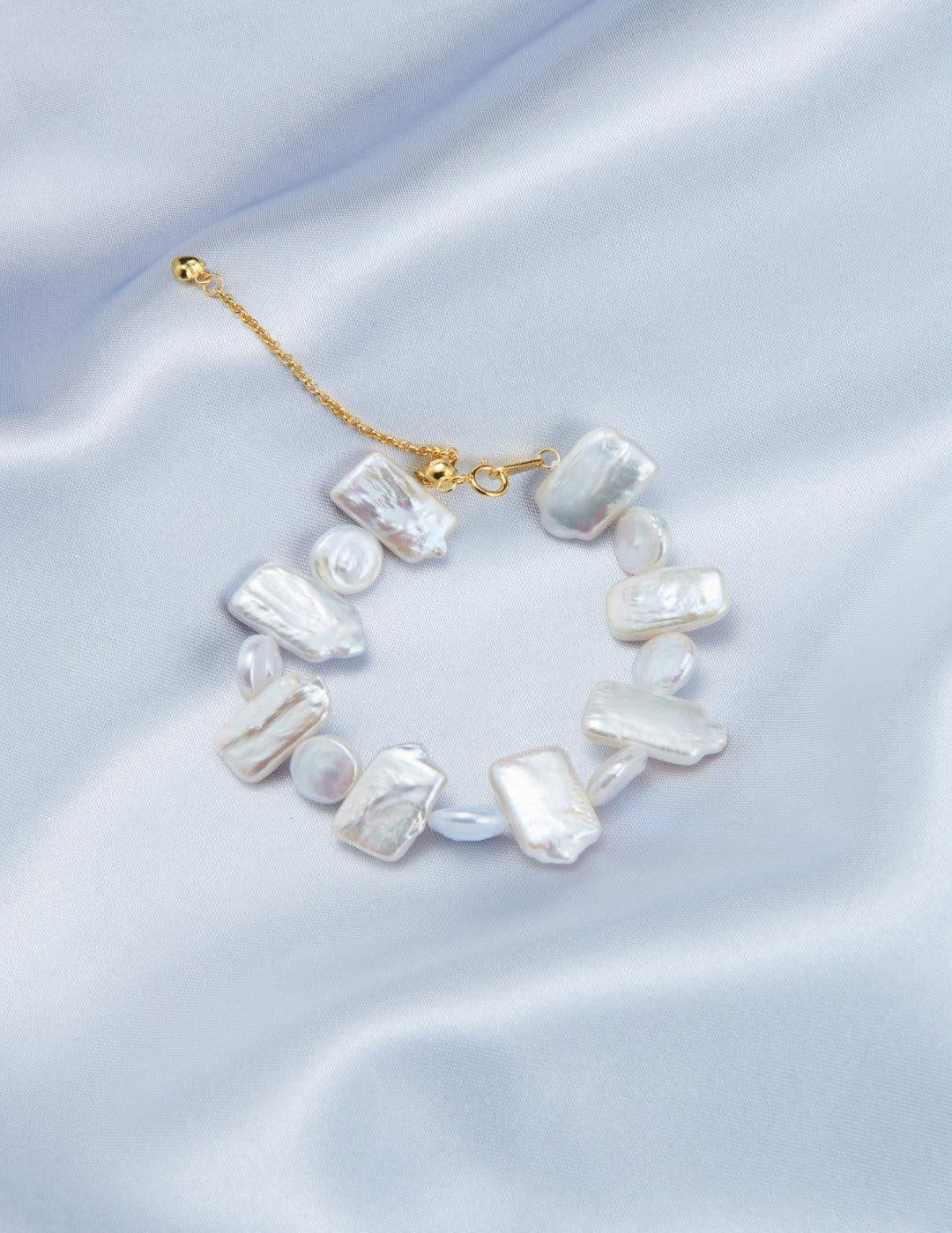 Square Round Beaded Baroque Pearl Bracelet - Gembea Jewelry