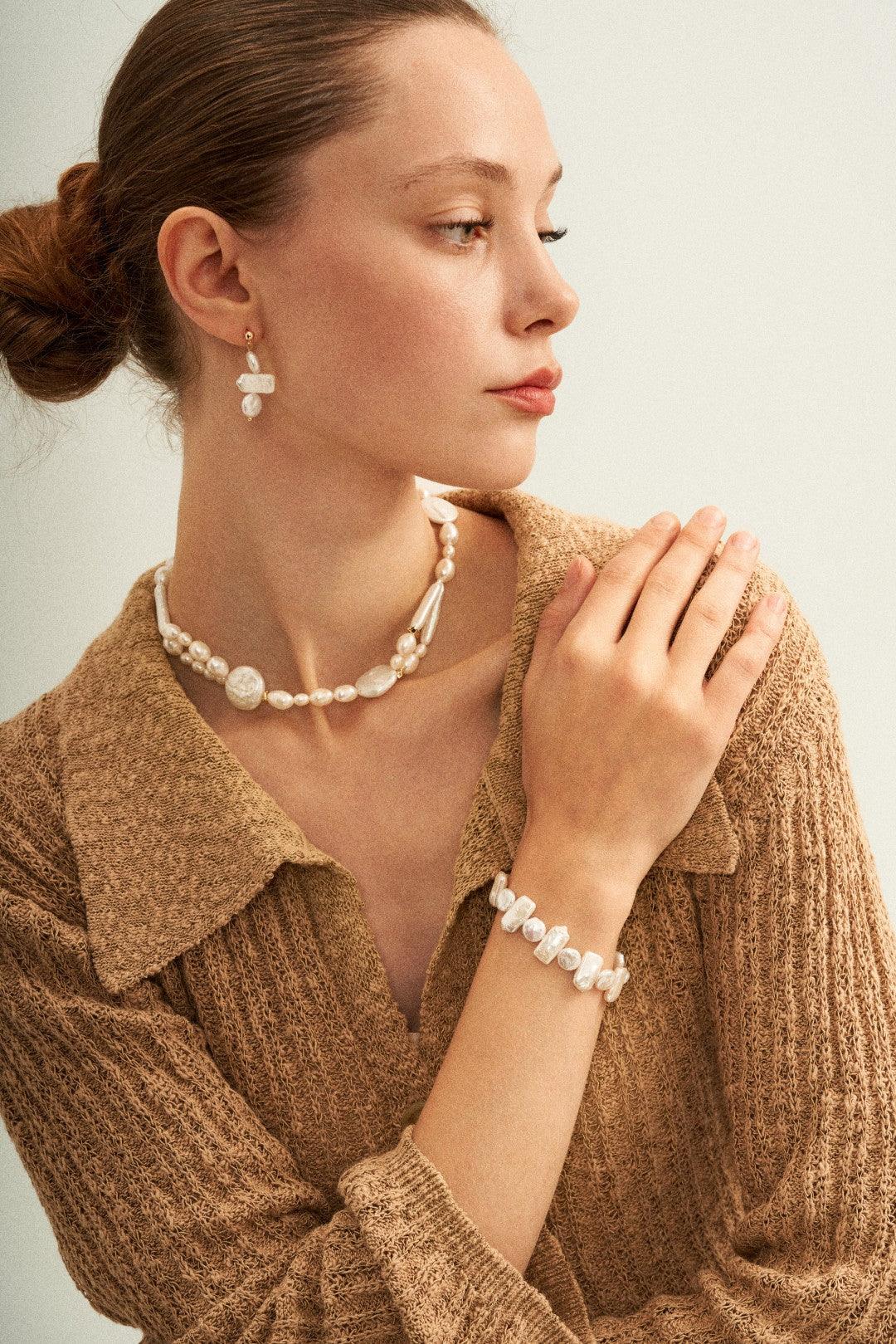 Square Round Beaded Baroque Pearl Bracelet - Gembea Jewelry