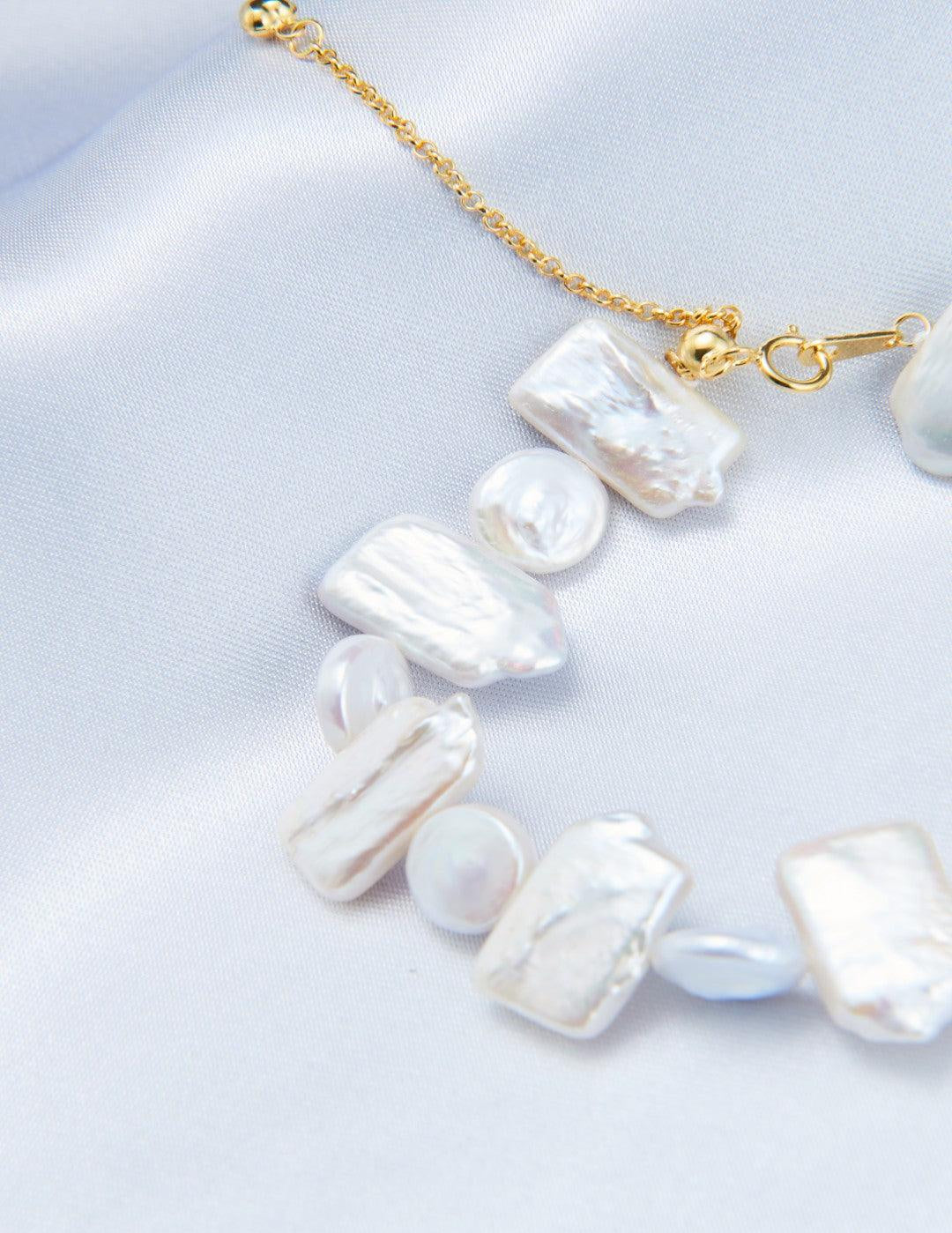 Square Round Beaded Baroque Pearl Bracelet - Gembea Jewelry