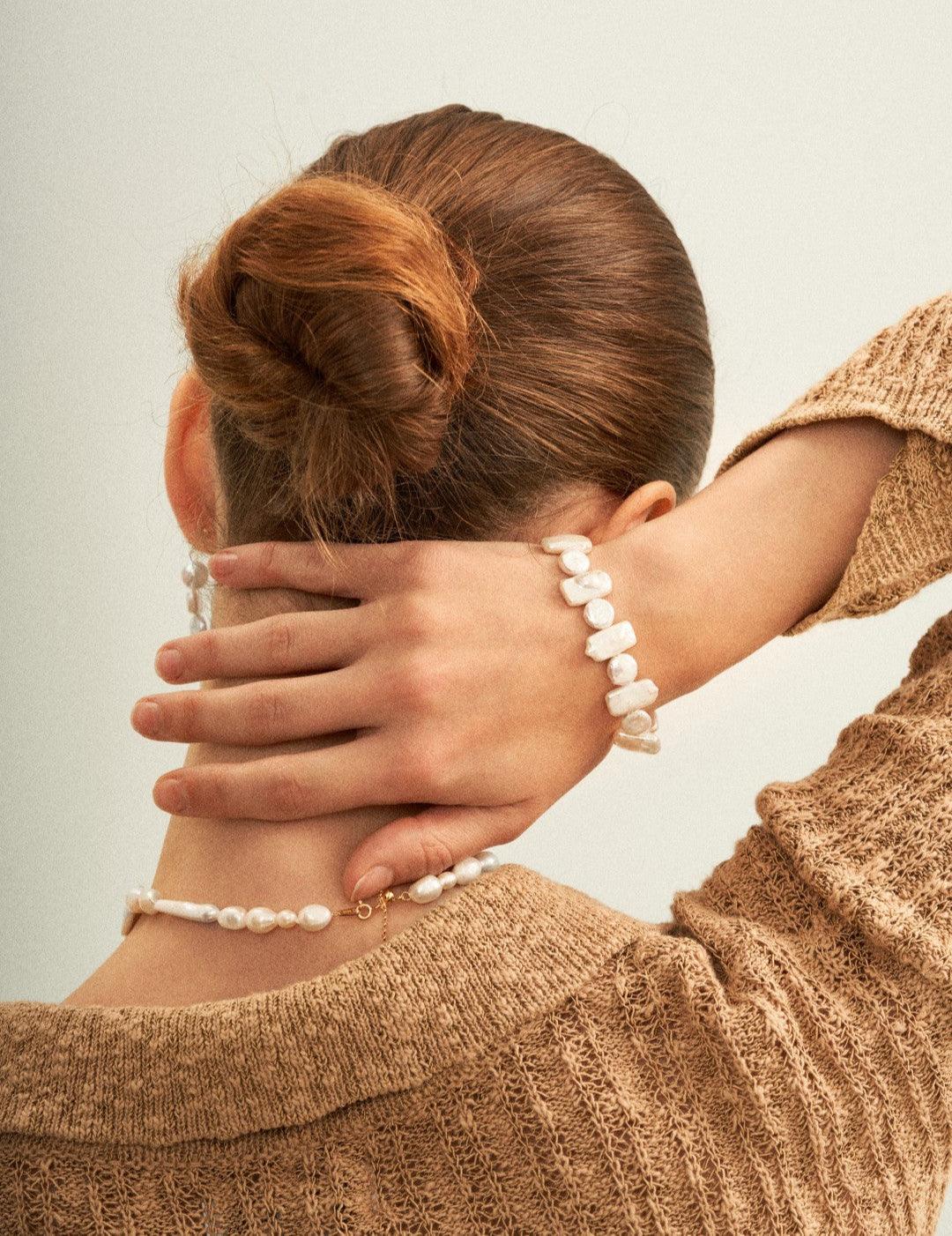 Square Round Beaded Baroque Pearl Bracelet - Gembea Jewelry