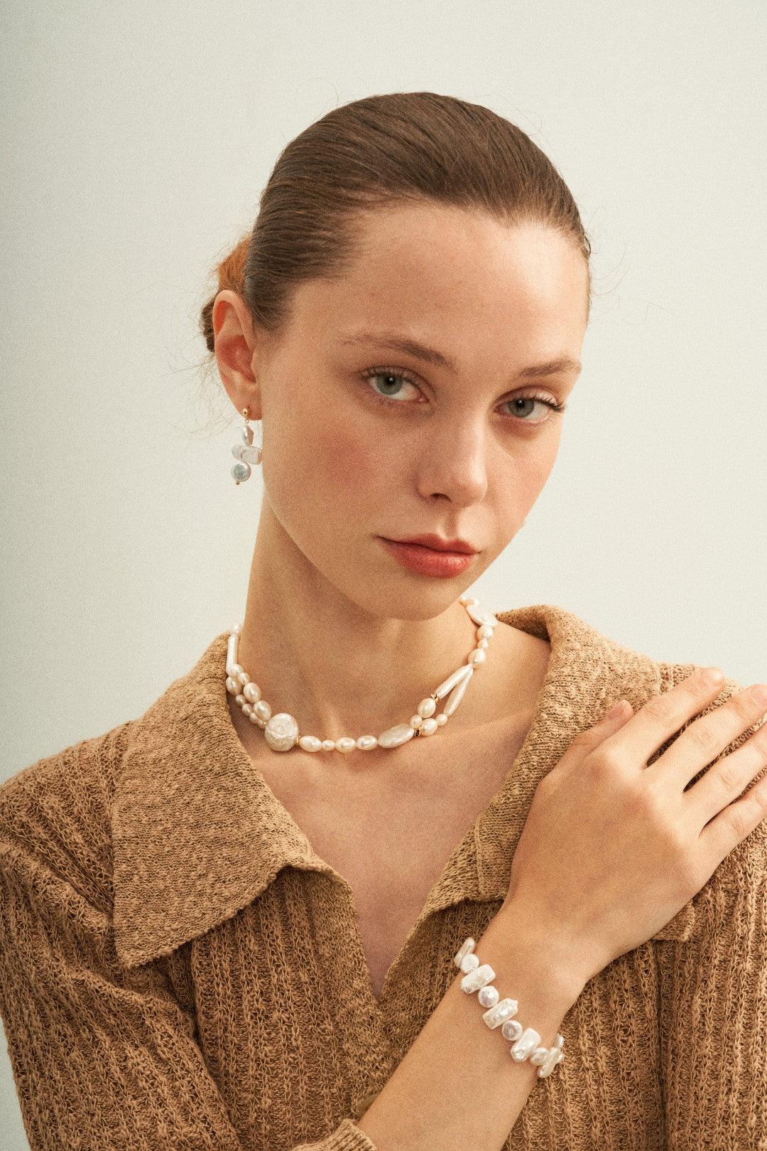 Square Round Beaded Baroque Pearl Bracelet - Gembea Jewelry